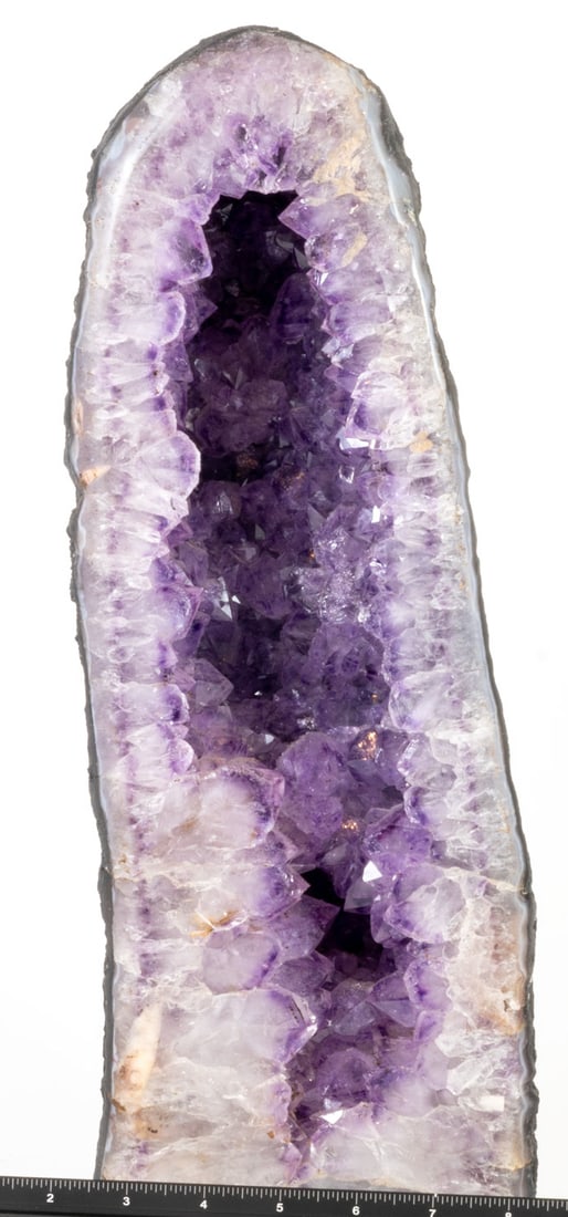 Amethyst Cathedral Geode: Amethyst cathedral geode with polished edges. 16” x 6” x 5”. 22 pounds, 8 ounces.