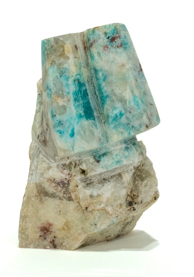 Polished Amazonite Crystals in Matrix: Polished amazonite crystals in matrix. 5" x 3" x 2". 1 pound, 8 ounces.