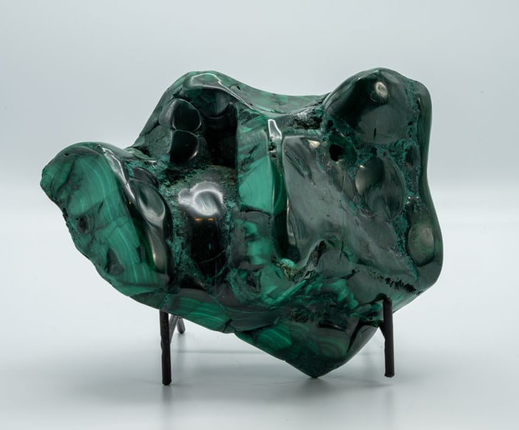 Polished Malachite Specimen: Polished bullseye malachite specimen from the DR Congo. 4.75" x 6" x 3". 3 pounds, 1 ounce.