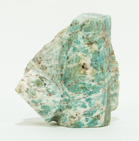 Polished Amazonite Crystals in Matrix: Polished amazonite crystals in matrix. 3.5" x 3.5" x 2.5". 1 pound, 5 ounces.