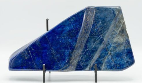 Polished High Grade Lapis Lazuli Slab: Polished high grade lapis lazuli slab. 8" x 4" x 1.5". 1 pounds, 13 ounces.
