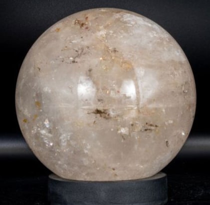 Quartz Sphere with Inclusions: Quartz sphere with inclusions. 5" x 5" x 5". 7 pounds, 6 ounces.