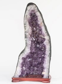 Amethyst Cathedral Geode on Wood Stand