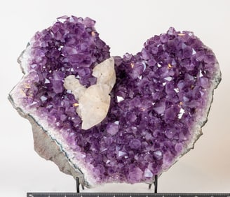 Exceptional Quality Heart-Shaped Amethyst Crystal Cluster with Calcite Deposits