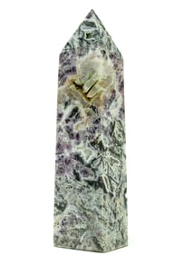Fluorite and Druzy Obelisk Tower With Caverns