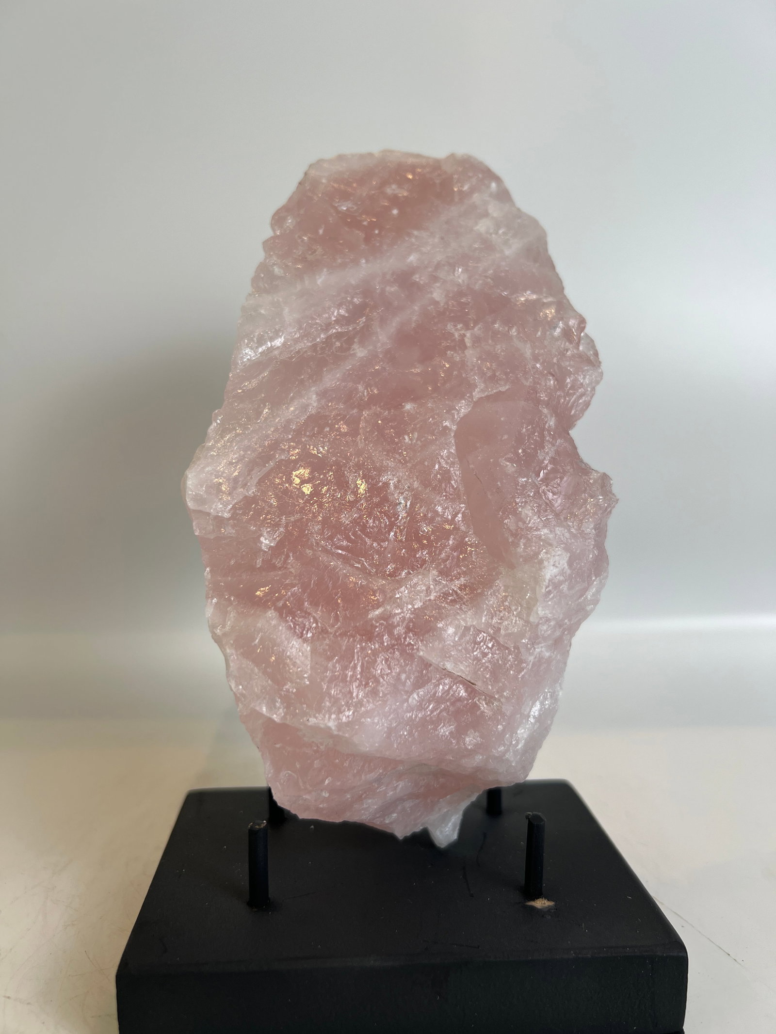 Unpolished Rose Quartz Specimen: Unpolished rose quartz specimen. 7.5" x 4" x 2.5". 2 pounds, 10 ounces.