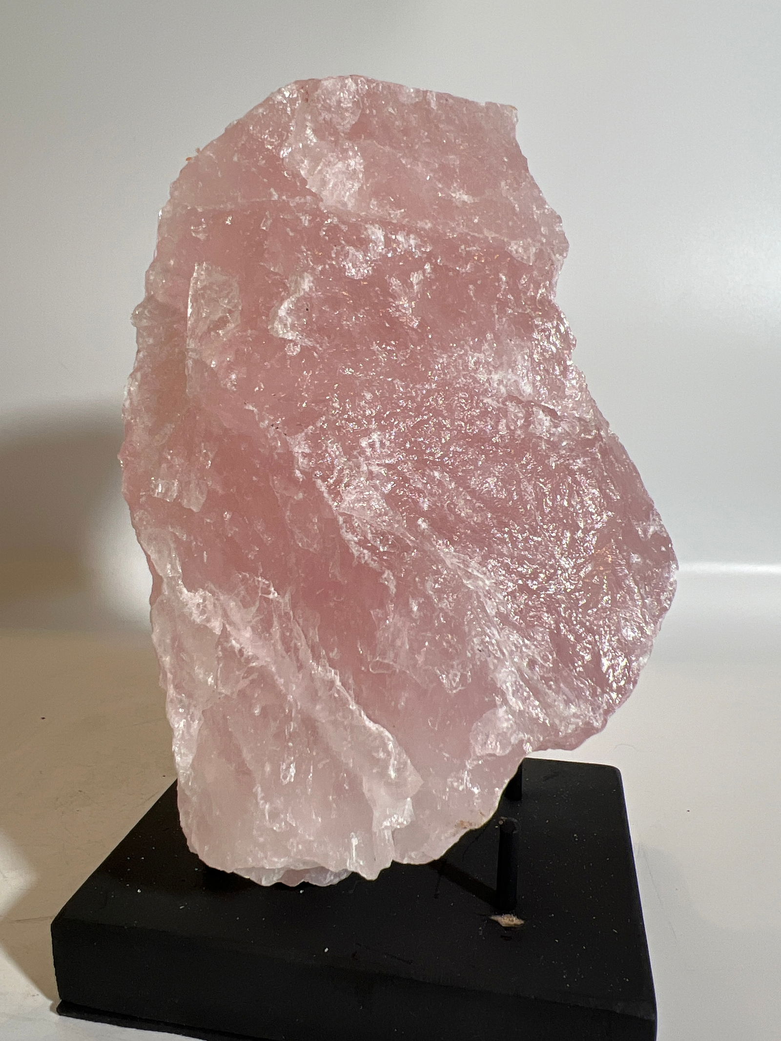 Unpolished Rose Quartz Specimen: Unpolished rose quartz specimen. 6.5" x 3.75" x 3". 2 pounds, 11 ounces.
