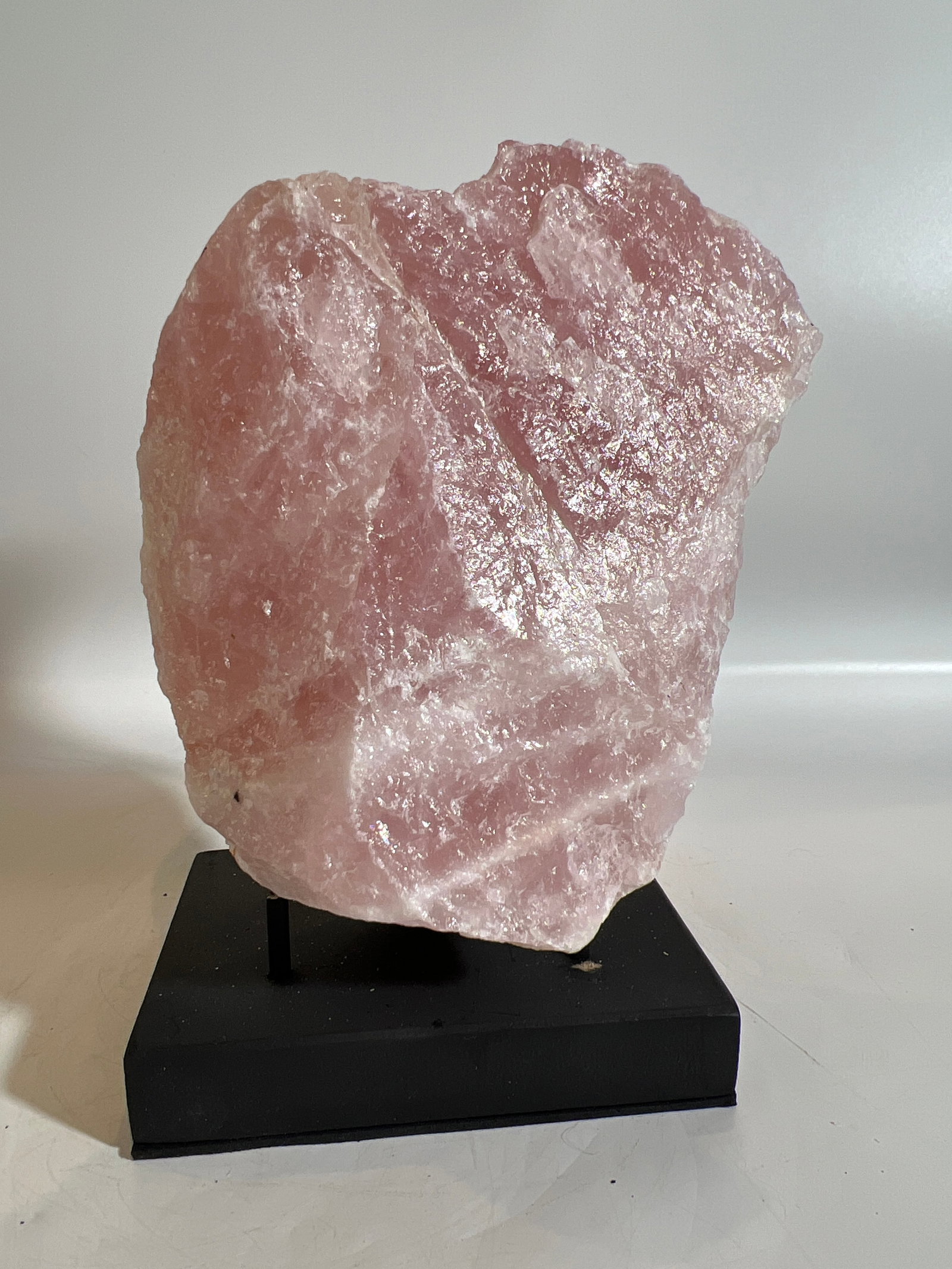 Unpolished Rose Quartz Specimen: Unpolished rose quartz specimen. 5.5" x 4" x 2.75". 2 pounds, 14 ounces.