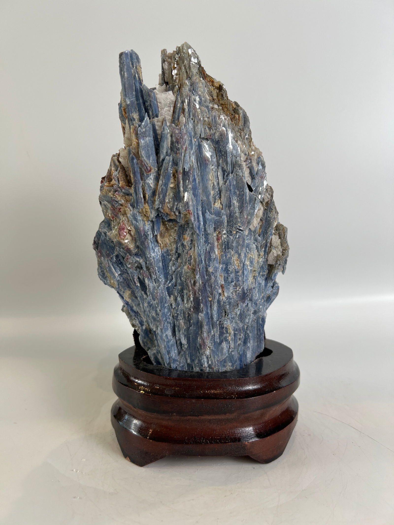 Blue Kyanite and Quartz Specimen on Wood Stand (1 of 3)