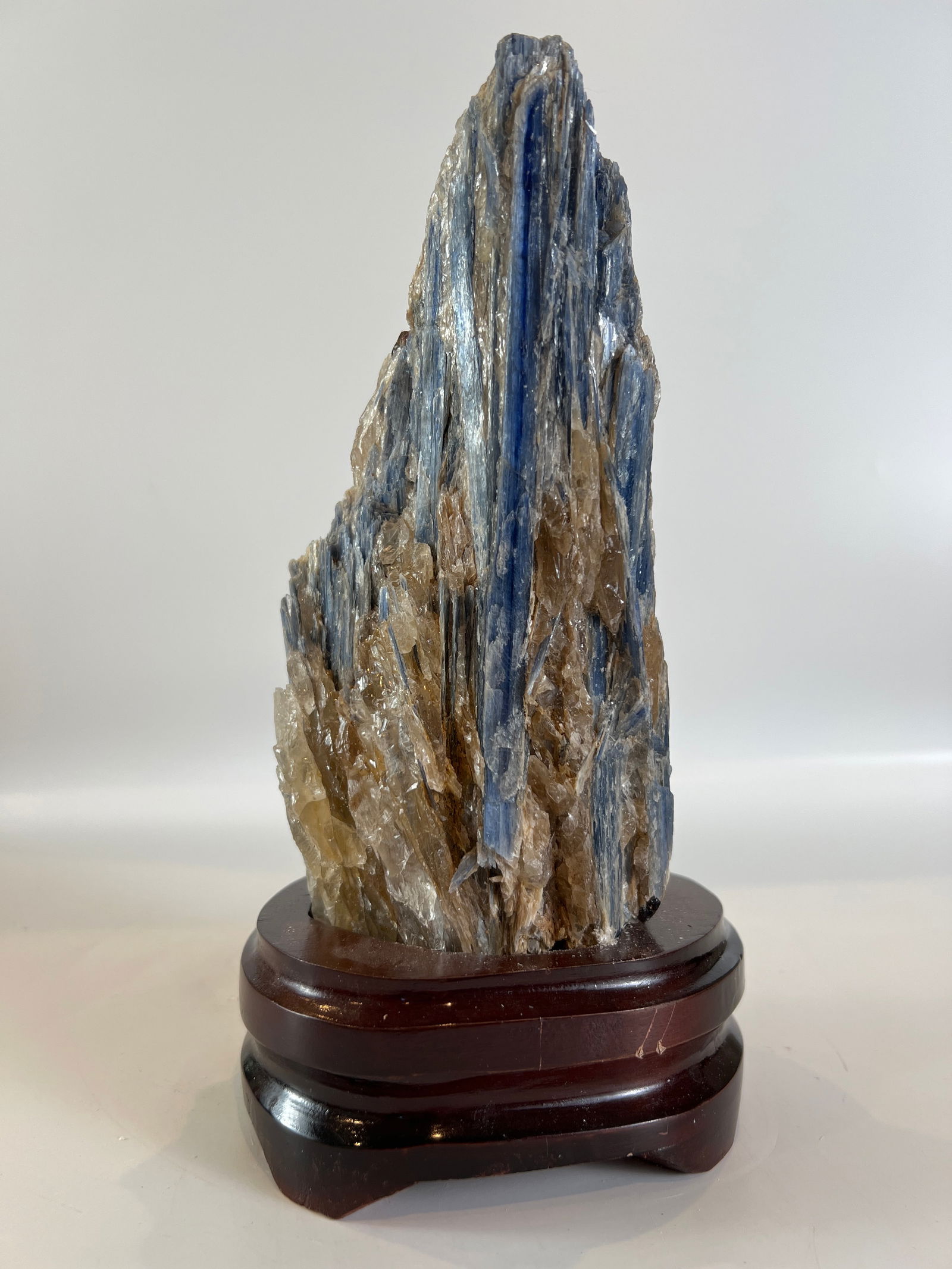 Blue Kyanite and Quartz Specimen on Wood Stand (1 of 4)