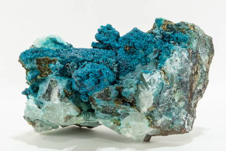 Super Rare Chrysocolla and Quartz Formation: Large price reduction. Incredible blue and green colors on this bubbly chrysocolla and quartz formation from the Tentadora Mine in Peru. 7.5” x 5” x 7”. 6 pounds, 3 ounces.