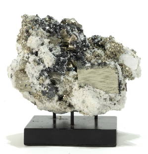Cubic Pyrite, Sphalerite and Fluorescent Calcite Formation: Cubic pyrite, sphalerite, and fluorescent calcite formation from Peru. 4" x 6" x 5". 6 pounds, 11 ounces.