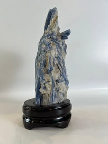 Blue Kyanite and Quartz Specimen on Wood Stand