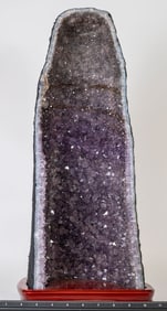Tall Amethyst Cathedral Geode on Wood Stand