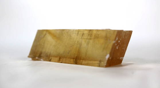 Optical Calcite Rhomboid: Optical calcite rhomboid. 2.5" x 2" x 1". 188 grams.