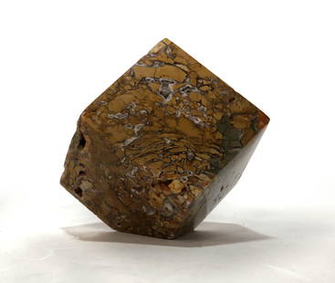 Carved Jasper Cube: Carved jasper cube. Stands on its corner. 2.75" x 2.75" x 2.75". 758 grams.