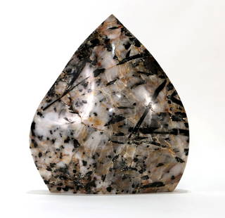 Black Tourmaline and Quartz Crystal Flame Point: Black tourmaline and quartz crystal flame point. 8" x 7" x 2". 5 pounds, 12 ounces.