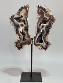 Polished Agate and Druzy Geode Wings on Stand