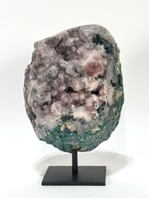 Purple and Pink Amethyst Geode on Metal Stand