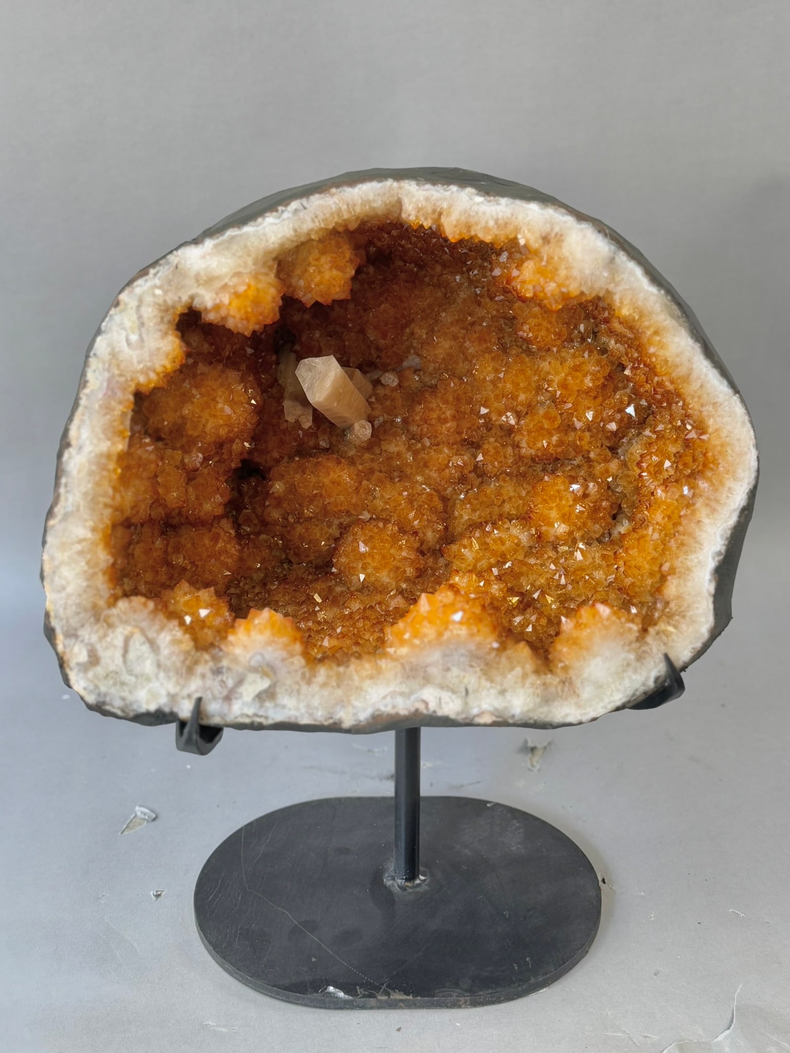 Large Citrine Geode WIth Extraordinary Calcite Crystal (1 of 8)