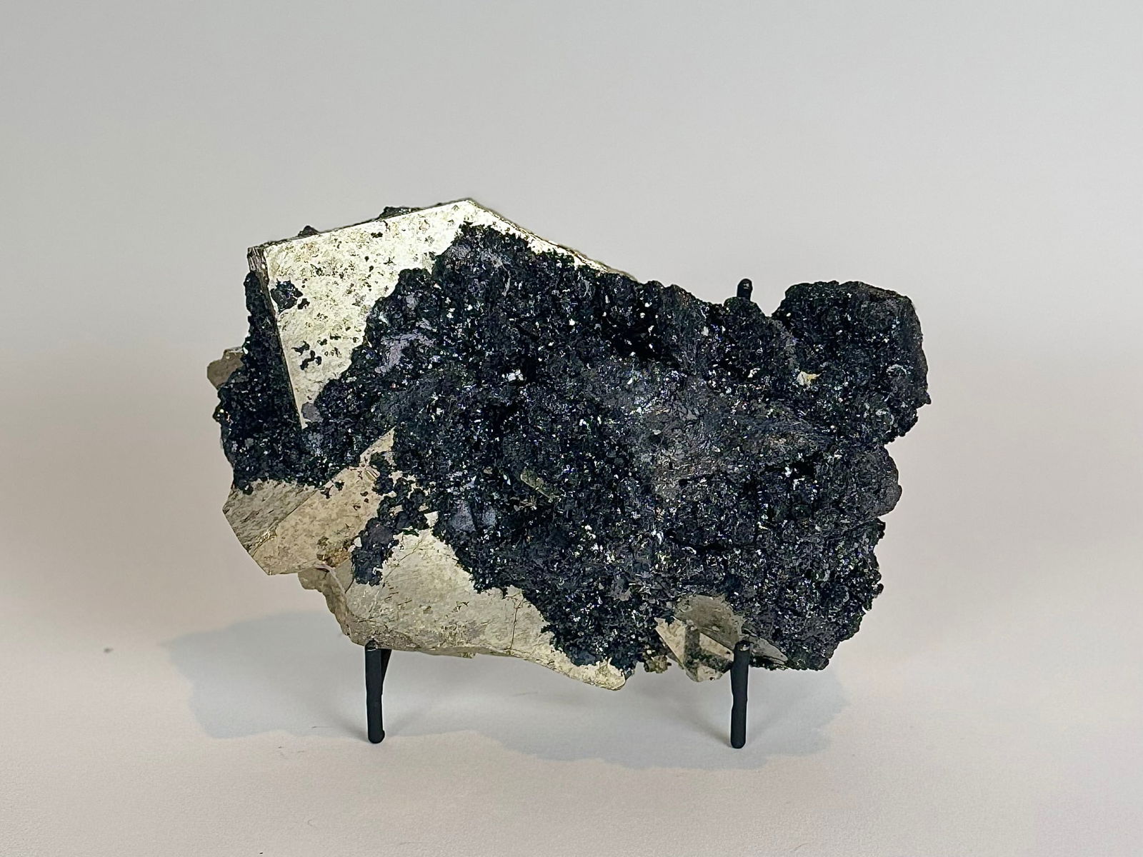 Cubic Pyrite, Apatite and Sphalerite Specimen: Cubic pyrite, apatite and sphalerite formation from the Huanzala Mine in Ancash, Peru. 4.25" x 6.5" x 3". 4 pounds, 7 ounces.