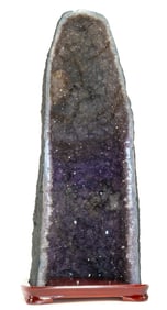 Tall Amethyst Cathedral Geode on Wood Stand