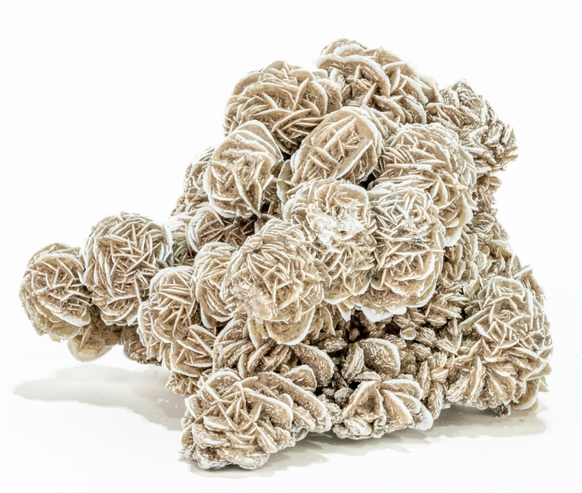 Large Desert Rose Selenite Formation: Beautiful desert rose selenite formation with large flowers. 7" x 11" x 8". 15 pounds, 9 ounces.