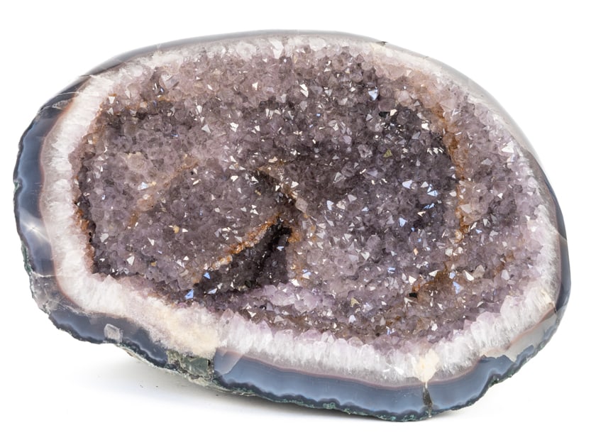 Large Amethyst Vug Geode With Orange Crystals: Beautiful amethyst vug geode with a smattering of orange crystals. 15.5" x 13" x 10.5". 37 pounds, 7 ounces.