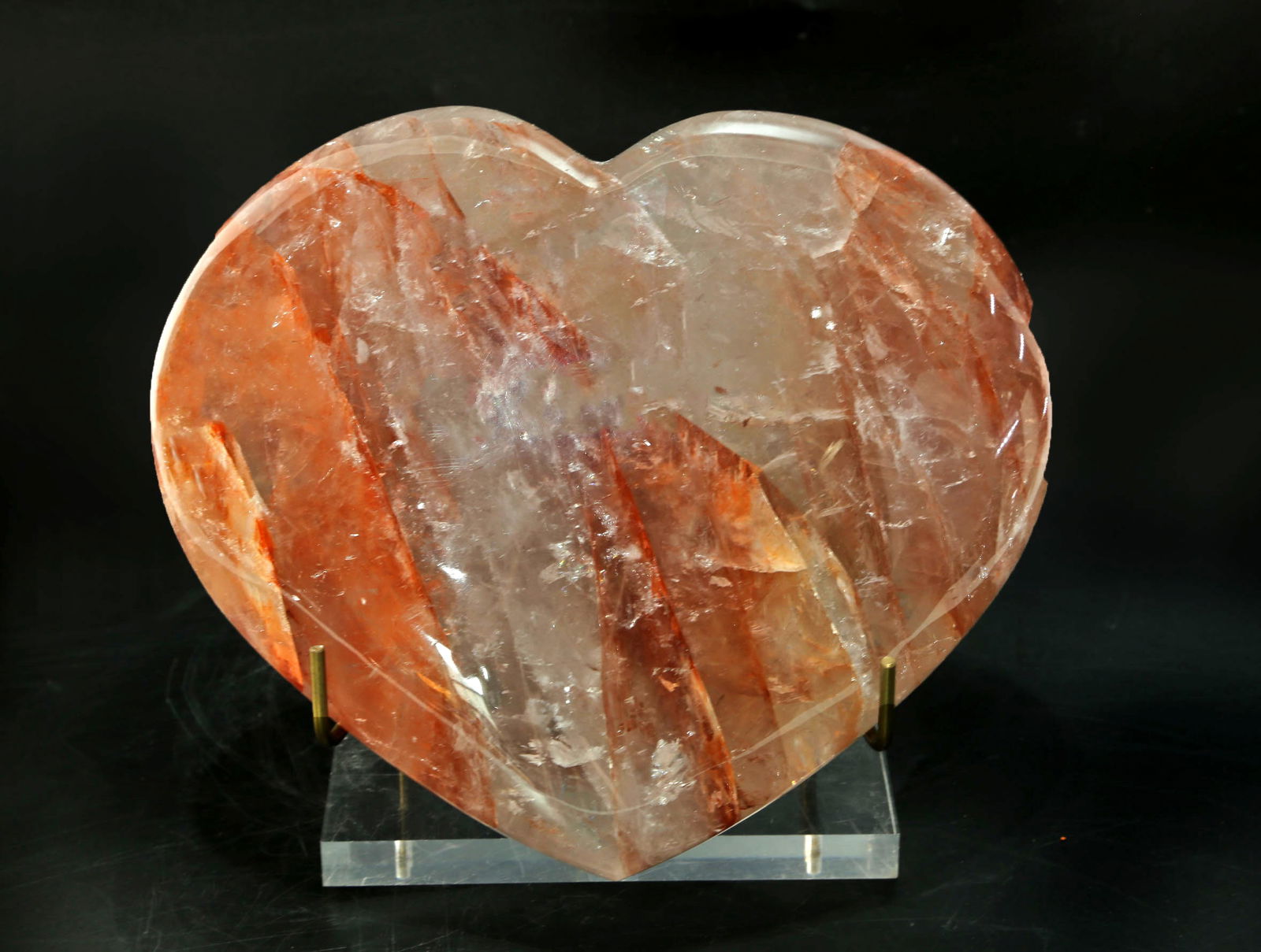 Polished Hematoid Quartz Heart: Polished hematoid quartz heart from Madagascar. 7" x 8" x 2". 6 pounds, 12 ounces.