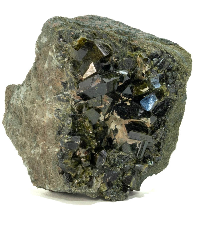 Epidote Formation: Beautiful and rare epidote formation from Peru. 5” x 5” x 4”. 3 pounds, 4 ounces.