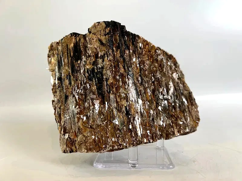 Black Tourmaline and Golden Mica Formation: Black tourmaline and golden mica formation. 4.25" x 5" x 2". 2 pounds, 6 ounces.