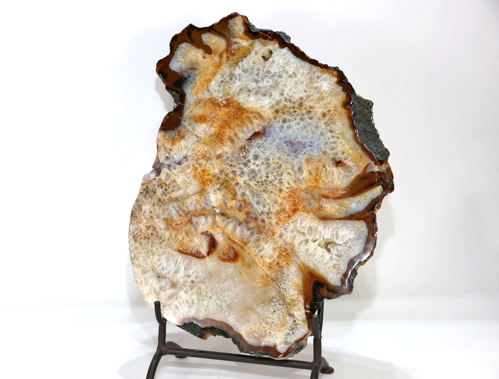 Large Agate Table Top Slab: Large, polished agate slab ideal for coffee or side table top, or to display on its own. 21” x 19” x 1.5”. 41 pounds, 2 ounces.
