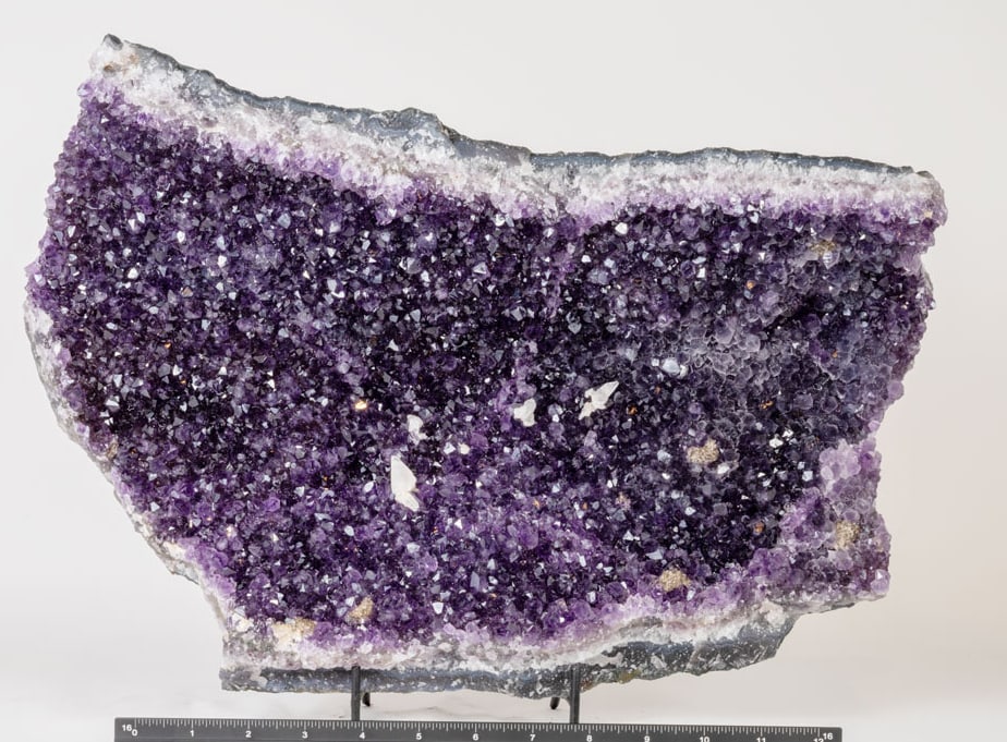 Exceptional Quality Amethyst Crystal Cluster: Exceptional quality amethyst cluster with remarkably dark, deep-purple crystals. 12.25" x 17.75" x 3.5". 23 pounds, 2 ounces.