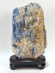 Kyanite and Quartz Formation on Wood Stand