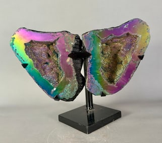 Titanium Aura Amethyst Geode Butterfly Wings
