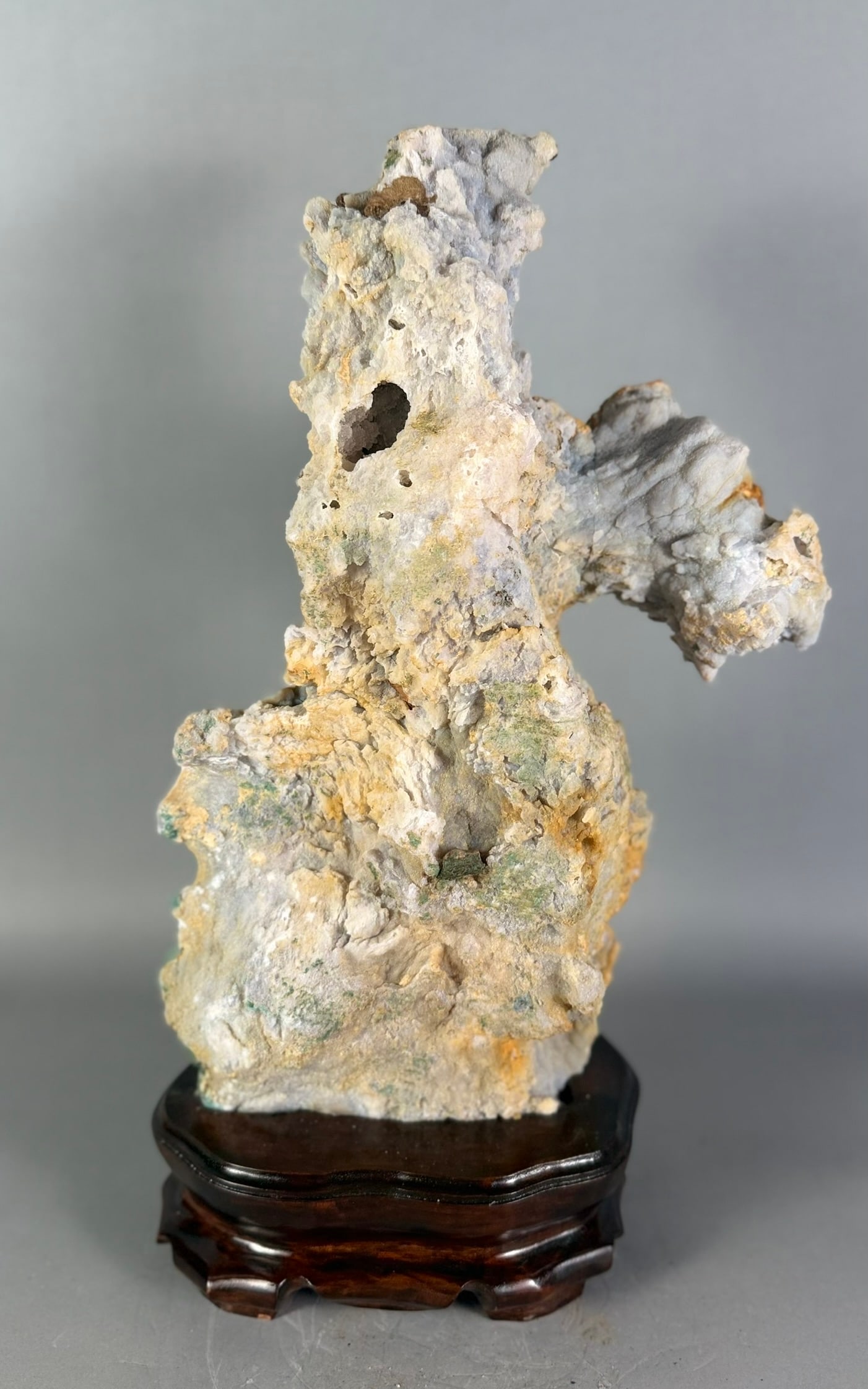 Large Purple, Orange and Green Chalcedony Formation on Wood Stand (1 of 9)