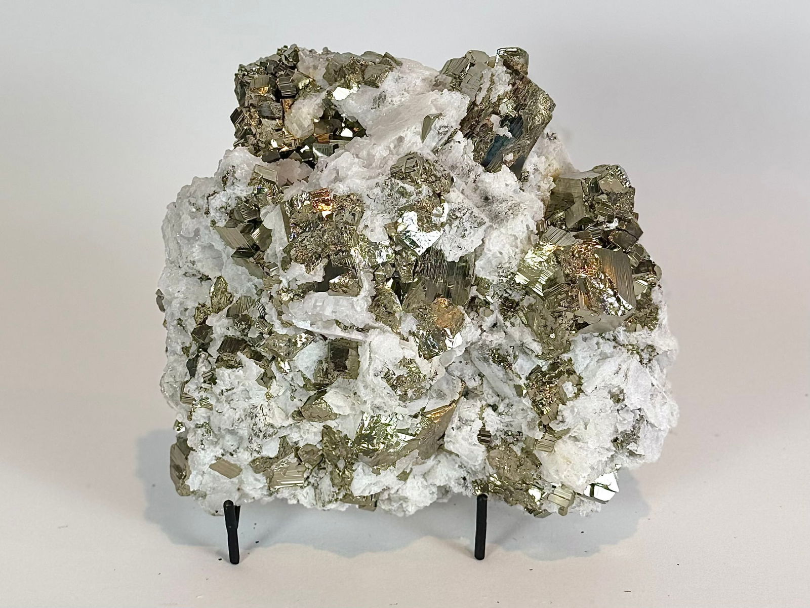 Cubic Pyrite and Quartz Specimen: Cubic pyrite and quartz formation from the Huanzala Mine in Ancash, Peru. 6" x 7" x 3". 5 pounds, 6 ounces.