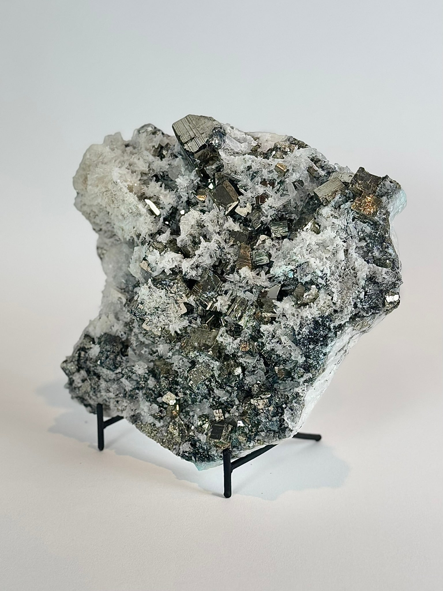 Cubic Pyrite and Quartz Plate - 2