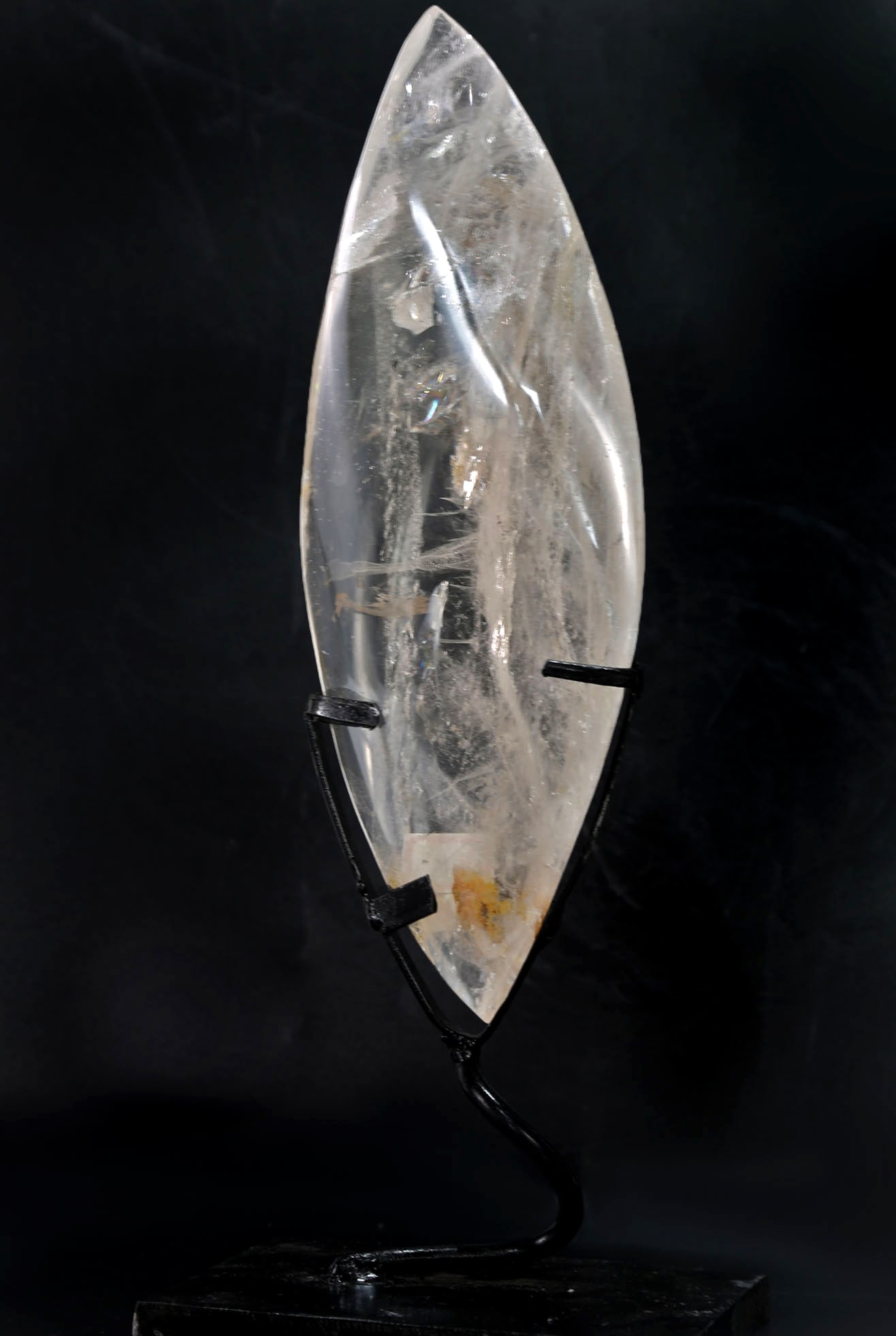 Quartz Crystal on Stand: Quartz crystal piece on custom metal stand from Brazil. 13” x 5” x 4.5”. 2 pounds, 5 ounces.