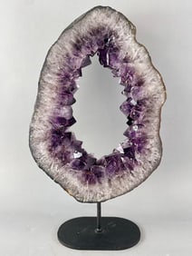 Amethyst Geode Ring on Metal Stand