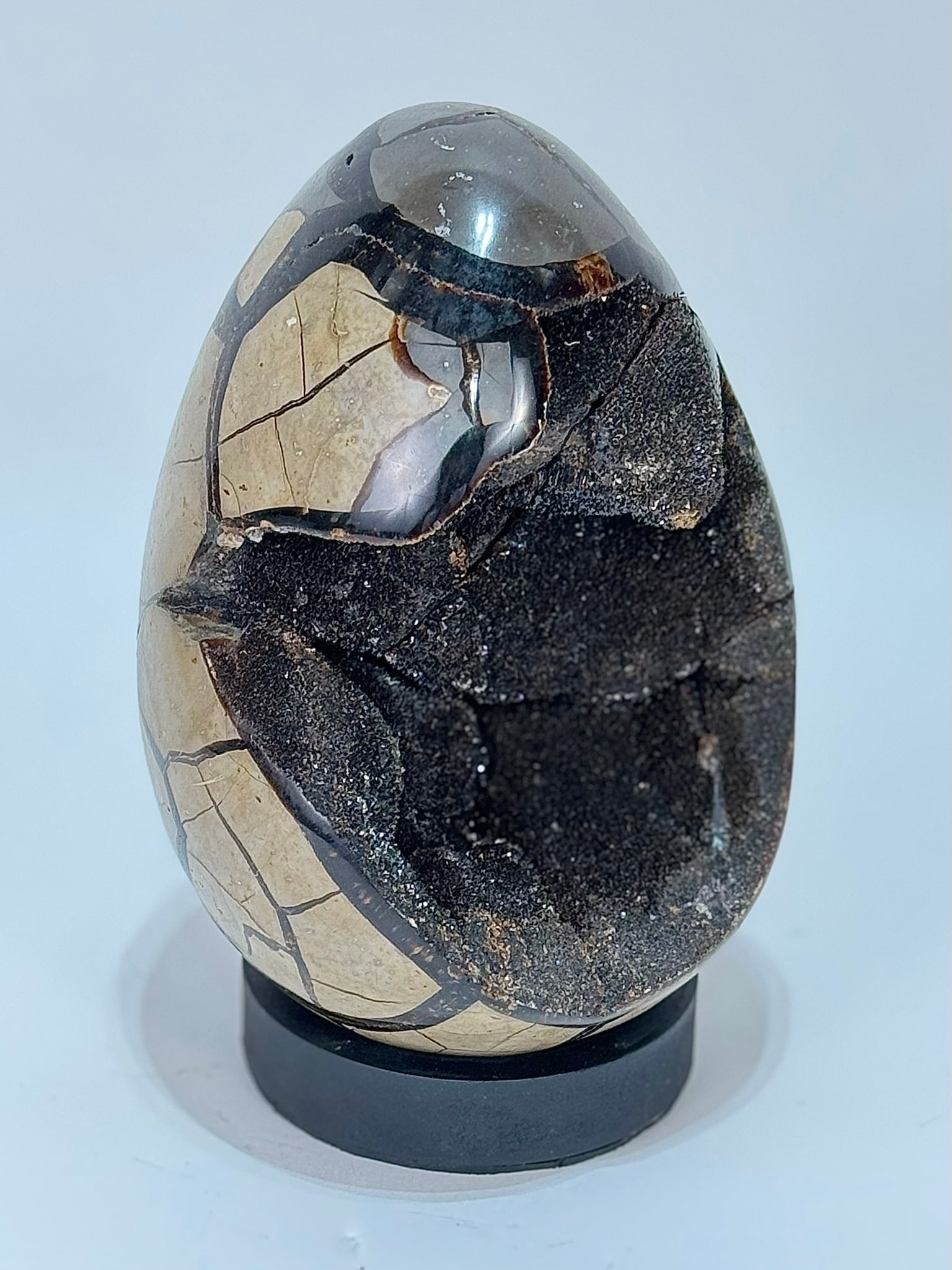 Septarian Dragon Egg Geode: Septarian Dragon Egg Geode from Madagascar. 7” x 5” x 4.5”. 6 pounds.