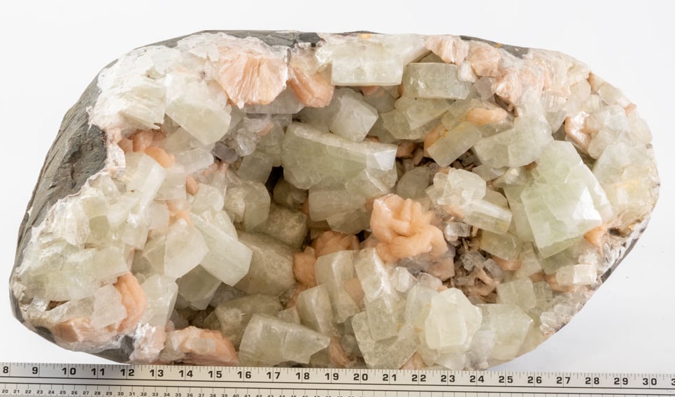 Massive 109 Pound Green Apophyllite and Peach Stilbite Geode (1 of 6)