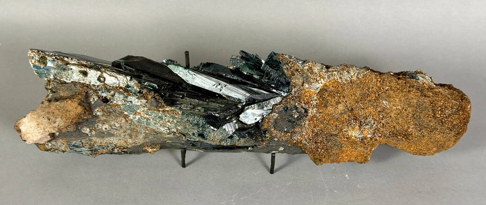 Rare Vivianite Crystal Cluster: Rare, translucent green vivianite crystal cluster in matrix with large crystals. 3.75" x 15”x 3”. 6 lbs, 7 oz.