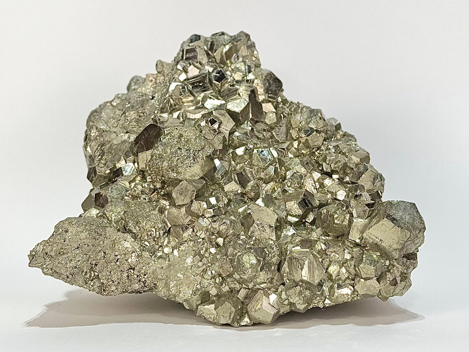 Top-notch Octahedral Pyrite Formation: Stunning and bright top-quality octahedral pyrite formation from the Huanzala Mine in Ancash, Peru. 7” x 8” x 5”. 16 lbs, 8 oz.