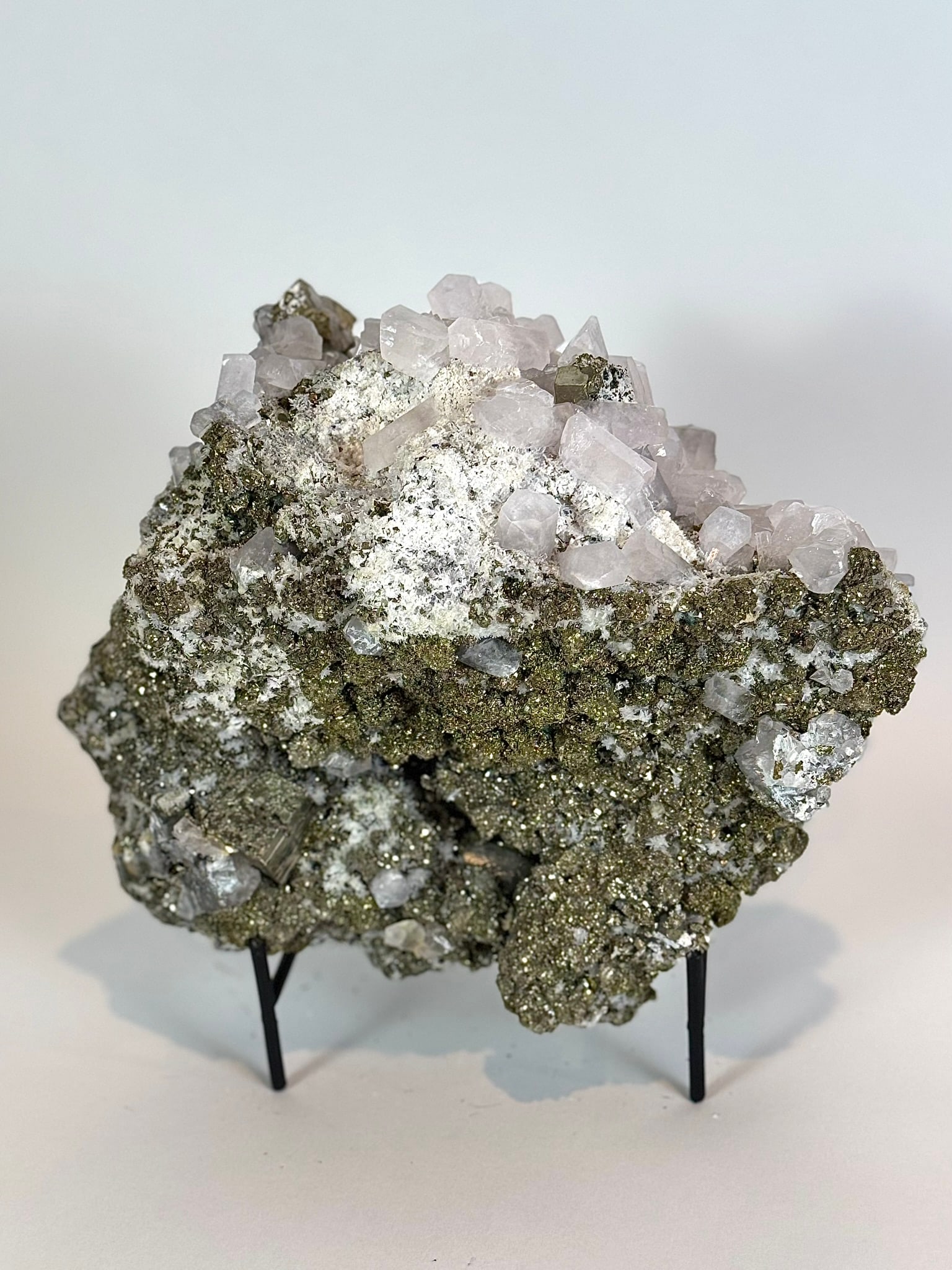 Cubic Pyrite, Chalcopyrite and Fluorescent Calcite Specimen - 2