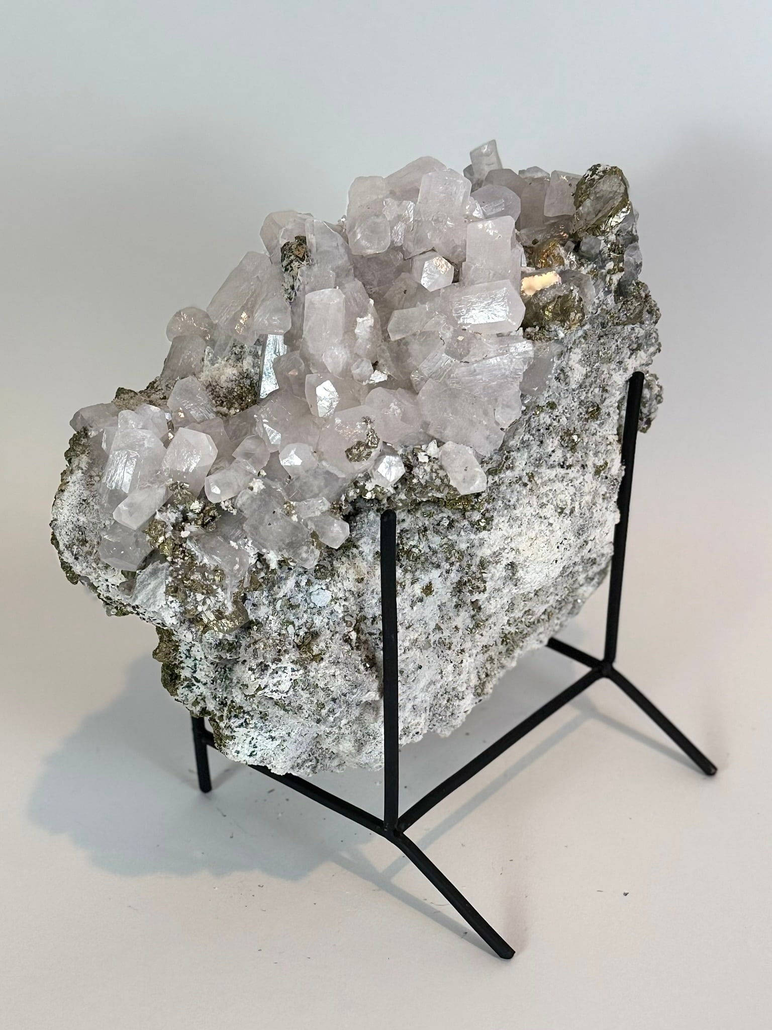 Cubic Pyrite, Chalcopyrite and Fluorescent Calcite Specimen - 4
