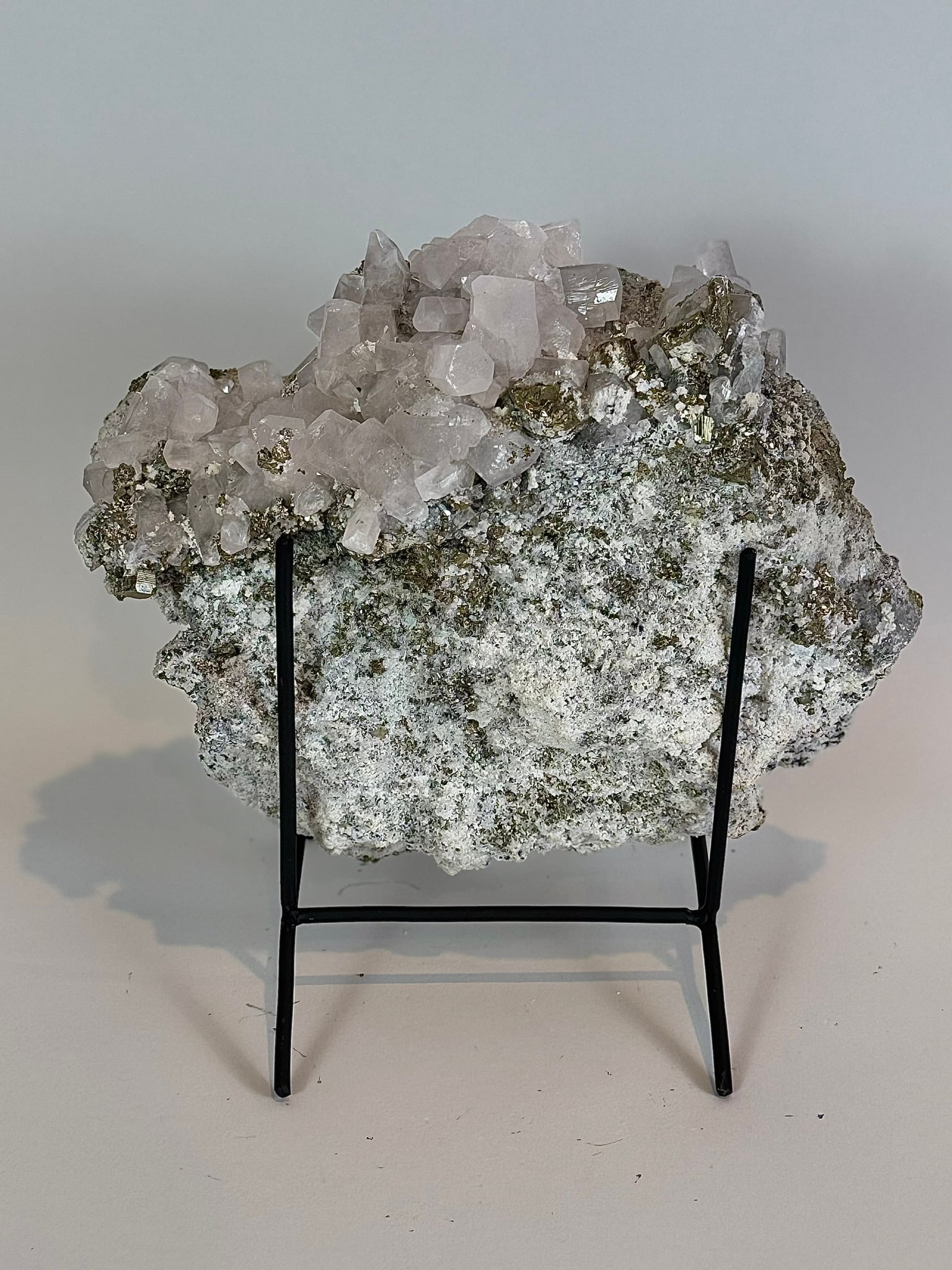 Cubic Pyrite, Chalcopyrite and Fluorescent Calcite Specimen - 6