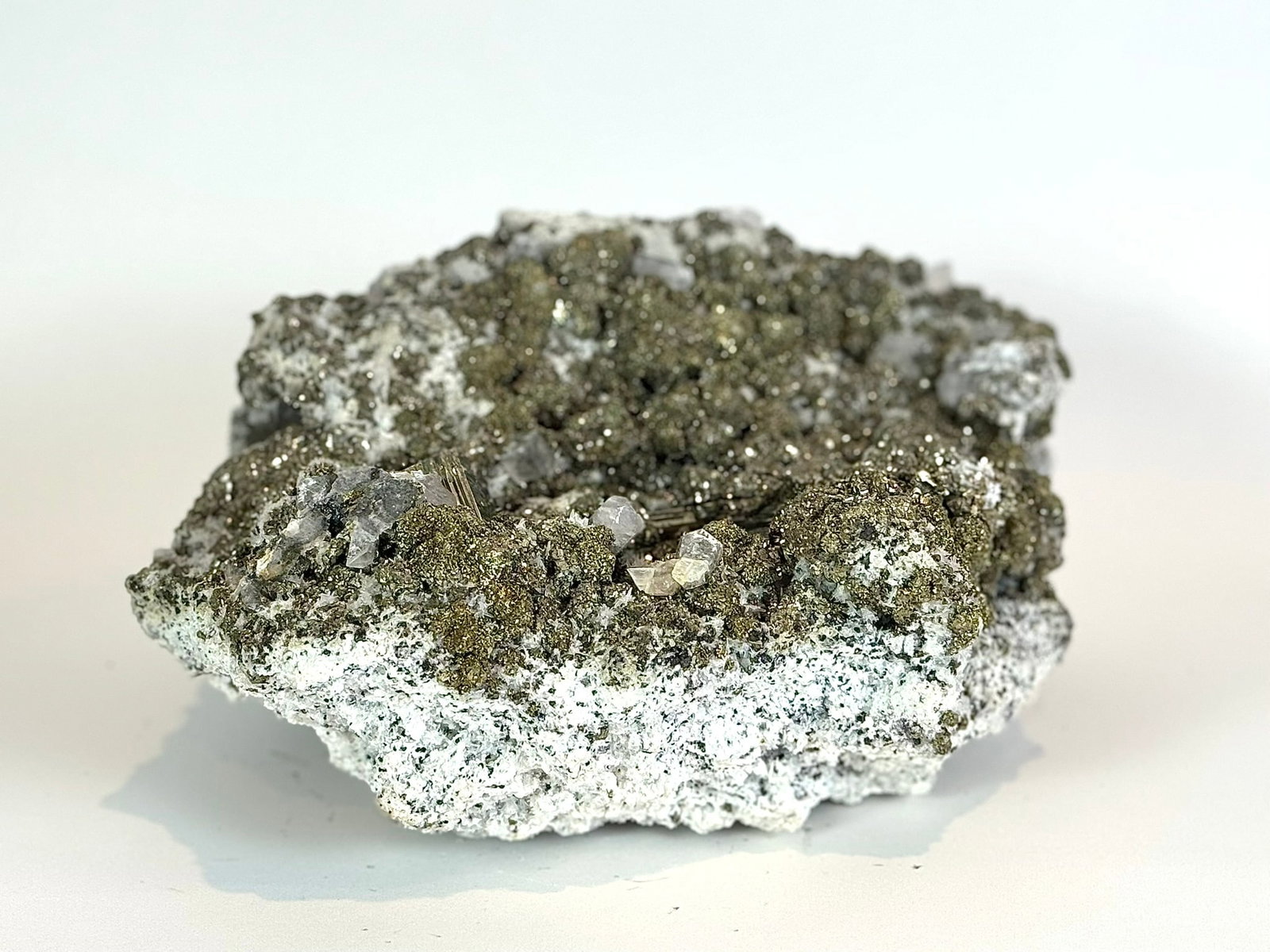 Cubic Pyrite, Chalcopyrite and Fluorescent Calcite Specimen - 7