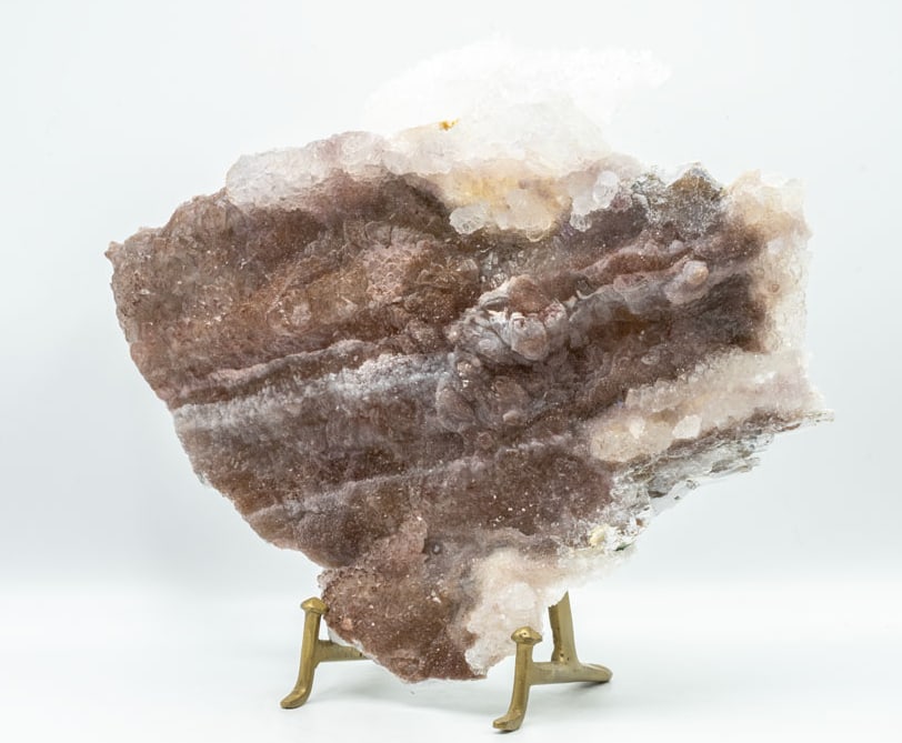 Amethyst Flower Plate with Quartz Protrusion: Amethyst flower plate with a crown-like quartz protrusion at top. 10" x 12" x 2.75". 4 lbs.