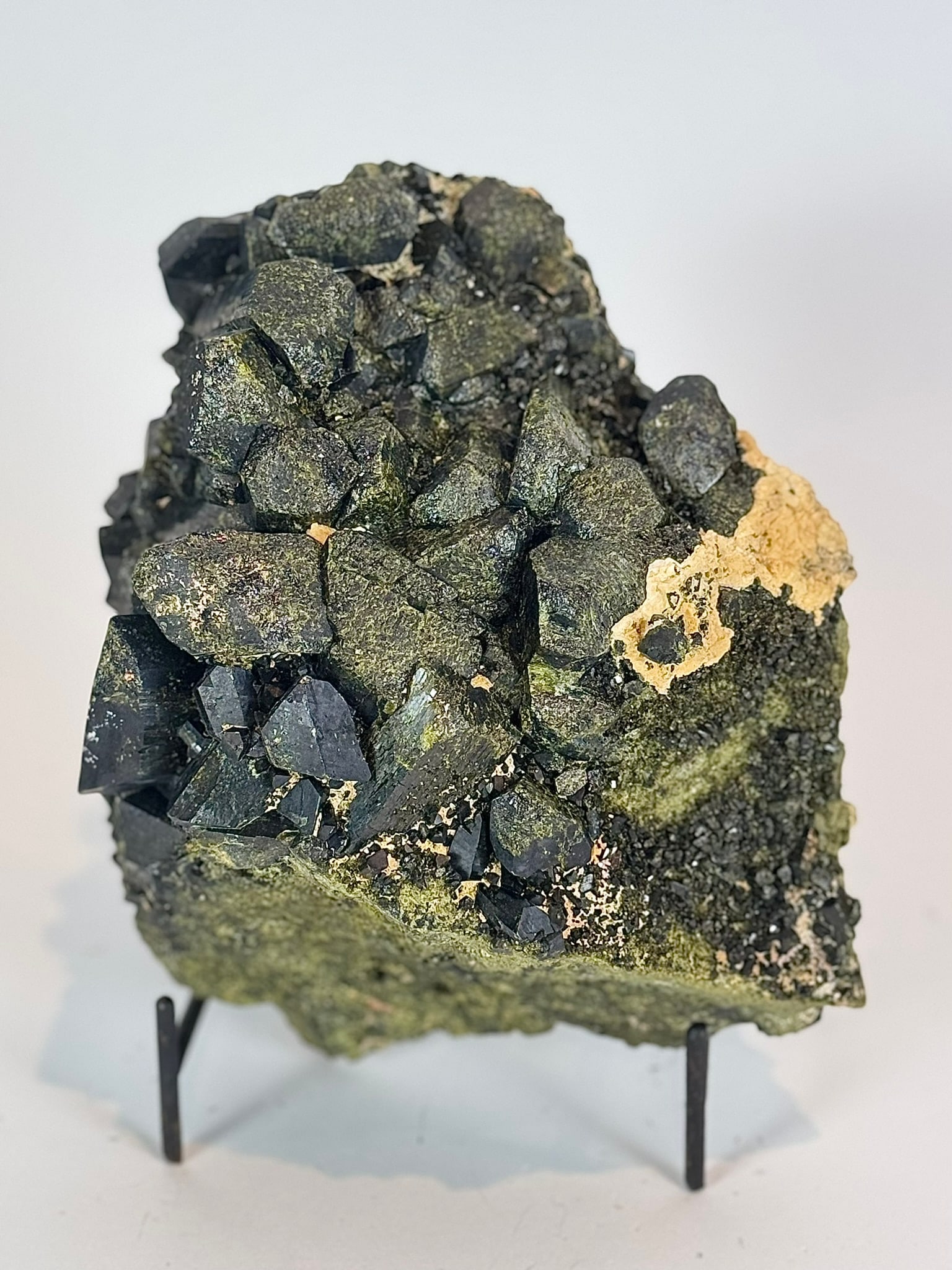 Epidote Formation: Beautiful and rare epidote formation from Peru. 7.25” x 6.25” x 4”. 8 lbs, 3 oz.